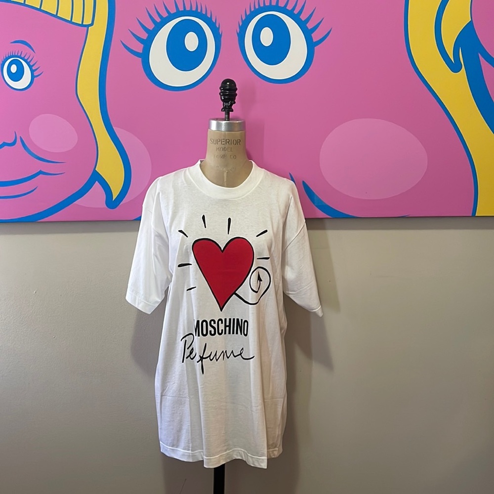 Moschino Perfume White heart Devil's Tail T-Shirt NWOT